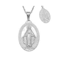 BOBIJOO JEWELRY - Kleiner Anhänger Halskette Medaille Jungfrau Maria Stahl Silber Frau, Kind Kette von BOBIJOO JEWELRY