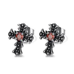 BOBIJOO JEWELRY - Paar Ohrringe Kreuz Biker Tempelritter Gotik Edelstahl Rot Rubin von BOBIJOO JEWELRY