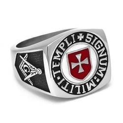 BOBIJOO JEWELRY - Ring Siegelring Mann Freimaurer Templer Rotes Kreuz Signum Templi Militi - 18,5 (8 US), Edelstahl 316 von BOBIJOO JEWELRY