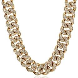 BOBIJOO Jewelry - Halskette kubanische Gliederkette Bing Iced Herren 60 cm 15 mm Edelstahl 155 g vergoldet – Hip-Hop US Stil, One size von BOBIJOO JEWELRY