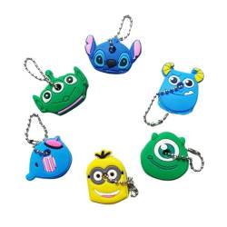 BOBOZHONG 6PCS Cartoon Key Covers Schlüsselkappen,Cartoon Key Covers,Cartoon Niedliche Tiere Schlüsselanhänger Schlüsselabdeckung Kappe Silikon Schlüsselanhänger Elephant Key Rings von BOBOZHONG