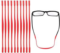 BOBOZHONG Anti-Rutsch Silikon Brillenbänder mit,10 Stück Silikon Brillenband Brillenhalterungen Sport Elastische Brillen Sonnenbrillenkabelhalter für Kinder (Rot) von BOBOZHONG