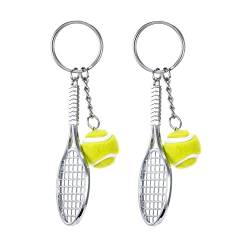 BOBOZHONG Tennis Schläger Keychain,2 Stück Sport Schlüsselanhänger Anhänger Silber aus Metall grüner Sport Schlüsselring der Neuheit Mini Tennisball Anhänger Geschenke für Tennisliebhaber von BOBOZHONG