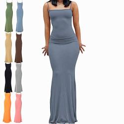 BOBT Bodycon Dress Long, Cami Figurbetontes Kleid, Damen Spaghettiträger Midikleid Asymmetrisch Figurbetontes Ärmelloses Kleid Enger Sommerkleid Partykleid mit Schlitz, Blau, M von BOBT