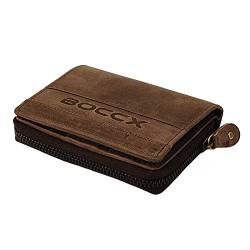 BOCCX funktionale kleine Reißverschluss Geldbörse Leder Portemonnaie Vintage Geldbeutel für Damen Herren Börse 40035 präsentiert von GoBago (Dunkelbraun) von BOCCX