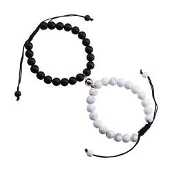 BOCHOI Paar Armbänder Magnetische Anziehungskraft Schwarz Matt Achat Howlith Schmuckset für 2 Freund Liebhaber Ihn Ihre Frauen Männer Jungen Mädchen von BOCHOI