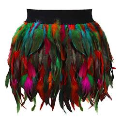 Party Supplies Damen Mid Waist A-Linie Kurzer Federrock Halloween Tanz Festival Rave, Colorful-fz0023, Groß von BODY CAGE