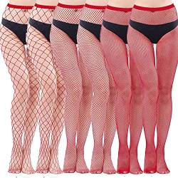 BOELLRUNO 6 Paar Rot Netzstrumpfhose Netzstrümpfe Netz Damen MeshStrumpfhose Netz Strumpfhose Fischnetz Strumpfhosen Socken Strumpf für Frauen von BOELLRUNO