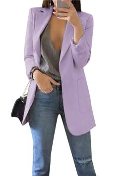 BOFETA Damen Langarm Blazer Jacken Langarm Solid Color Anzug Arbeit Büro Open Front Casual Blazer Mit Taschen Hellviolett 3XL von BOFETA