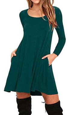 BOFETA Damen Minikleid Langärmeliges Kleid Mit Tasche Freizeitkleid Dunkelgrün L von BOFETA