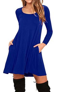 BOFETA Damen Minikleid Langärmliges Kleid Mit Tasche Lässige Tunika Blau L von BOFETA