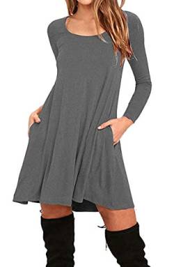 BOFETA Damen T-Shirt Kleid Basic Minikleid Mit Tasche Langärmeliges Kleid Grau XXL von BOFETA