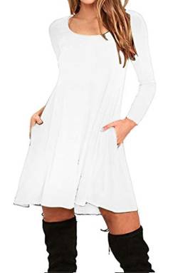 BOFETA Damen T-Shirt Kleid Basic Minikleid Mit Tasche Langarmkleid Weiß XXL von BOFETA