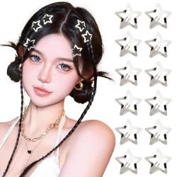 BOFUNX 12 Stücke Stern Haarspangen Silber Y2K Haarschmuck Pentagramm Hair Clips für Mädchen und Frauen, 3cm von BOFUNX