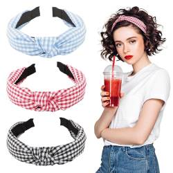 BOFUNX 3Pcs Haarreifen Knoten Stirnband Breit Vintage Haarreif Kariert Kopfband Turban für Damen und Mädchen Oktoberfest von BOFUNX