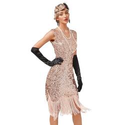 BOFUNX Damen 1920s Pailletten Kleid V-Ausschnitt Knielang Flapper Fransenkleid Gatsby Motto Cocktailkleid Abendkleid Partykleid M von BOFUNX