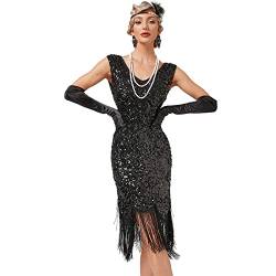 BOFUNX Damen Pailletten 1920s Kleid V Ausschnitt Knielang Charleston Kleid Flapper Gatsby Abschlussball Kleid Abendkleid Cocktail Party Fasching Kostüm Kleid M von BOFUNX