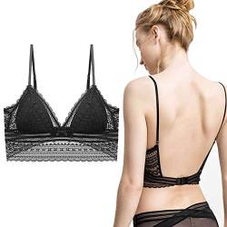 BOFUNX Damen Rückenfreier BH Unsichtbar Triangel Spitze BH U-Förmiger Rücken BH Tief V-Ausschnitt Bralette für Brautkleider Abendkleider (as3, Alpha, 3X_l, Regular, Regular, schwarz) von BOFUNX