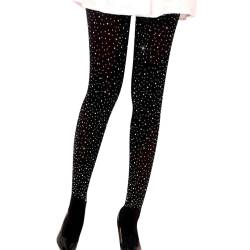 BOFUNX Damen Strumpfhose glitzer Strumpfhosen mit Strasssteinen Blickdicht Feinstrumpfhose Schwarz Frauen Strumpfhose für Fasching Festival Party von BOFUNX