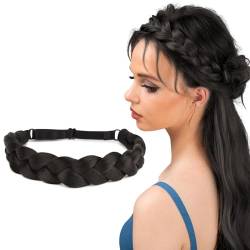 Perücke Stirnband Haarband Geflochtenes 3 Stränge Kunsthaar Klassisches klobiges geflochtenes Stirnband elastisches Haarband für Frauen Mädchen Hochzeit von BOFUNX