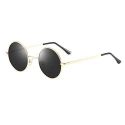 Vintage Lennon Runde Polarisierte Sonnenbrille für Männer Frauen Kreis Metallrahmen Sonnenbrille UV-Schutz, Schwarze Linse und goldfarbener Rahmen, Medium von BOJOD