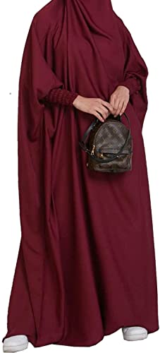 BOJON Damen Kleid Muslimisches Einteiliges Gebetskleid für Damen Abaya Kleid Islamischer Naher Osten Dubai Türkei Maxi Abaya Kaftan mit Hijab Kleid in voller Länge von BOJON