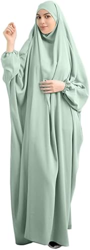BOJON Muslimisches Einfarbig Damen Lose einteiliges Gebetskleid Full Cover Hooded Islamic Abaya Kaftan mit Hijab konservative Kleidung Gebetskleid den Ramadan für Ethnische, Abend, Party (Grün) von BOJON