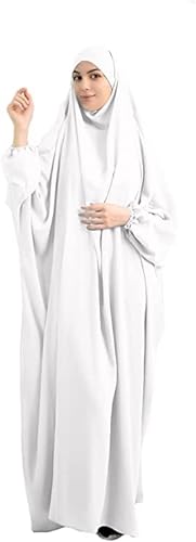 BOJON Muslimisches Einfarbig Damen Lose einteiliges Gebetskleid Full Cover Hooded Islamic Abaya Kaftan mit Hijab konservative Kleidung Gebetskleid den Ramadan für Ethnische, Abend, Party (Weiß) von BOJON