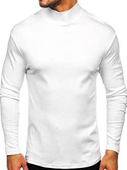 Herren-T-Shirt mit Stehkragen und langen Ärmeln, Basic Design, Unterhemd aus Stretch, leicht, Weiß, Groß von BOKITECAO
