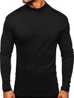 Herren-T-Shirt mit Stehkragen und langen Ärmeln, Basic Design, Unterhemd aus Stretch, leicht, schwarz, Groß von BOKITECAO
