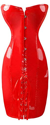 BOLAWOO-77 Damen Korsage Kleid Latex Pu Frauen Gotik Lackkleid Hell Corset Mode Vintage Steampunk Riemchen Bustier Waist Training Body Shaper Mieder Korsett (Color : Rot, Size : S) von BOLAWOO-77