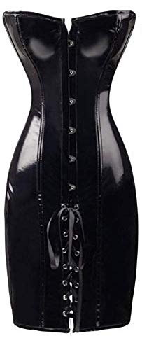 BOLAWOO-77 Damen Korsage Kleid Latex Pu Frauen Gotik Lackkleid Hell Corset Mode Vintage Steampunk Riemchen Bustier Waist Training Body Shaper Mieder Korsett (Color : Schwarz, Size : 2XL) von BOLAWOO-77