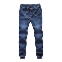 BOLAWOO-77 Herren Jeans Mit Gummizug Jogginghose Männer Jeansoptik Gummibund Mit Mode Basic Drawstring Denim Hose Lang Elastischer Bund Jeanshose (Color : Dunkelblau, Size : L) von BOLAWOO-77