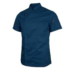 BOLAWOO-77 Unisex Kochjacke Mit Gastronomie Verdeckten Kochkleidung Knöpfe Bäckerjacke Kochhemd Mode Marken Kurz Ärmeln Kellner Mantel Koch Uniform (Color : Blau, Size : 2XL) von BOLAWOO-77