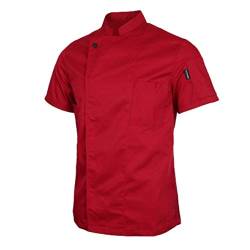 BOLAWOO-77 Unisex Kochjacke Mit Gastronomie Verdeckten Kochkleidung Knöpfe Bäckerjacke Kochhemd Mode Marken Kurz Ärmeln Kellner Mantel Koch Uniform (Color : Rot, Size : Medium) von BOLAWOO-77