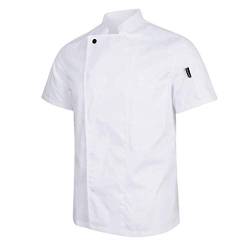 BOLAWOO-77 Unisex Kochjacke Mit Gastronomie Verdeckten Kochkleidung Knöpfe Bäckerjacke Kochhemd Mode Marken Kurz Ärmeln Kellner Mantel Koch Uniform (Color : Weiß, Size : 2XL) von BOLAWOO-77
