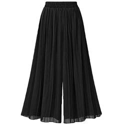 Sommer Damen Elastische Taille Maxi Langer Sommerrock Chiffon Plissee Rock Einfarbiger Chic Fashion Slim Fit Vintage Hosenrock (Color : Schwarz, Size : 2XL) von BOLAWOO-77