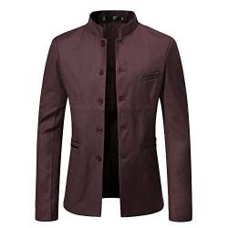 Anzug Jacke Männer Retro Einfachheit Einfarbig Blazer Herren Slim Fit Stehkragen Mit Taschen Anzug Männer Casual Spaziergang All-Match Longsleeve Anzug Herren R-Red 3XL von BOLENN