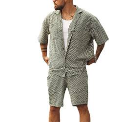 Freizeithemd Herren Sommer Lose Kurzarm Set Revers Mit Taschen Button Down Hemden Herren Atmungsaktiv Kurze Hosen Sport Reisen Outdoorhemd Herren A-Grey Green L von BOLENN