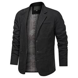 Sakko Herren Schwarz Sport Casual Blazer Herren Retro Einfarbig Slim Fit Revers Knopfleiste Anzug Herren Frühling Herbst Langarm Mit Taschen Anzug Jacke Männer B-Black M von BOLENN