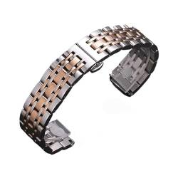 BOLEXA 12 14 15 16 17 18 19 20 21 22 23 26 24 mm Edelstahl-Uhrenarmband 2in1 gebogenes gerades Uhrenarmband mit Schmetterlingsschnalle (Color : Silver RoseGold, Size : 18mm) von BOLEXA