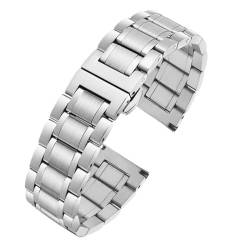 BOLEXA 14 16 18 19 20 21 22 24 mm hochwertiges Edelstahl-Uhrenarmband, Metall, flaches/gebogenes Ende, Armband, Uhrenzubehör (Color : Silver, Size : 21mm) von BOLEXA