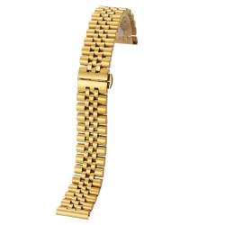 BOLEXA 2-in-1-Uhrenarmband aus Edelstahl mit flachem, gebogenem Ende und Halbkreisgliedern, 12, 13, 14, 16, 17, 18, 19, 20, 21, 22 mm, Ersatz-Uhrenarmband (Color : Gold, Size : 13mm) von BOLEXA