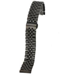 BOLEXA 2-in-1-Uhrenarmband aus Edelstahl mit flachem, gebogenem Ende und Halbkreisgliedern, 12, 13, 14, 16, 17, 18, 19, 20, 21, 22 mm, Ersatz-Uhrenarmband (Color : Schwarz, Size : 16mm) von BOLEXA