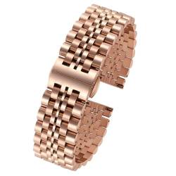 BOLEXA 6 Farben gebogenes Ende Edelstahl Armband Uhrenarmband 14 16 m 18 mm 20 mm 22 mm Männer Frauen Metall flache Schnittstelle Armband Armband (Color : Rose-gold, Size : 14mm) von BOLEXA