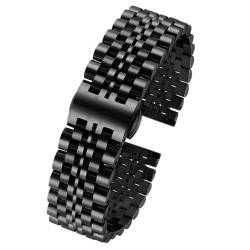 BOLEXA 6 Farben gebogenes Ende Edelstahl Armband Uhrenarmband 14 16 m 18 mm 20 mm 22 mm Männer Frauen Metall flache Schnittstelle Armband Armband (Color : Schwarz, Size : 20mm) von BOLEXA