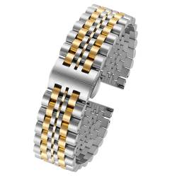 BOLEXA 6 Farben gebogenes Ende Edelstahl Armband Uhrenarmband 14 16 m 18 mm 20 mm 22 mm Männer Frauen Metall flache Schnittstelle Armband Armband (Color : Silver-Golden, Size : 14mm) von BOLEXA