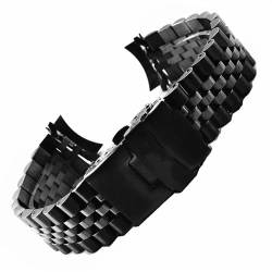 BOLEXA Edelstahl-Uhrenarmband mit gebogenem Ende, 18 mm, 19 mm, 20 mm, 21 mm, 22 mm, 24 mm, 26 mm, 28 mm, 30 mm, Universalband (Color : Schwarz, Size : 18mm) von BOLEXA