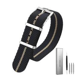 BOLEXA Nylon-Uhrenarmband, 20 mm, 22 m, Sport-Smart-Armband, Ersatz-Uhrenzubehör (Color : Black-khaki-black, Size : 20mm) von BOLEXA