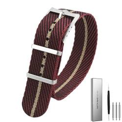 BOLEXA Nylon-Uhrenarmband, 20 mm, 22 m, Sport-Smart-Armband, Ersatz-Uhrenzubehör (Color : Red-khaki-red, Size : 22mm) von BOLEXA